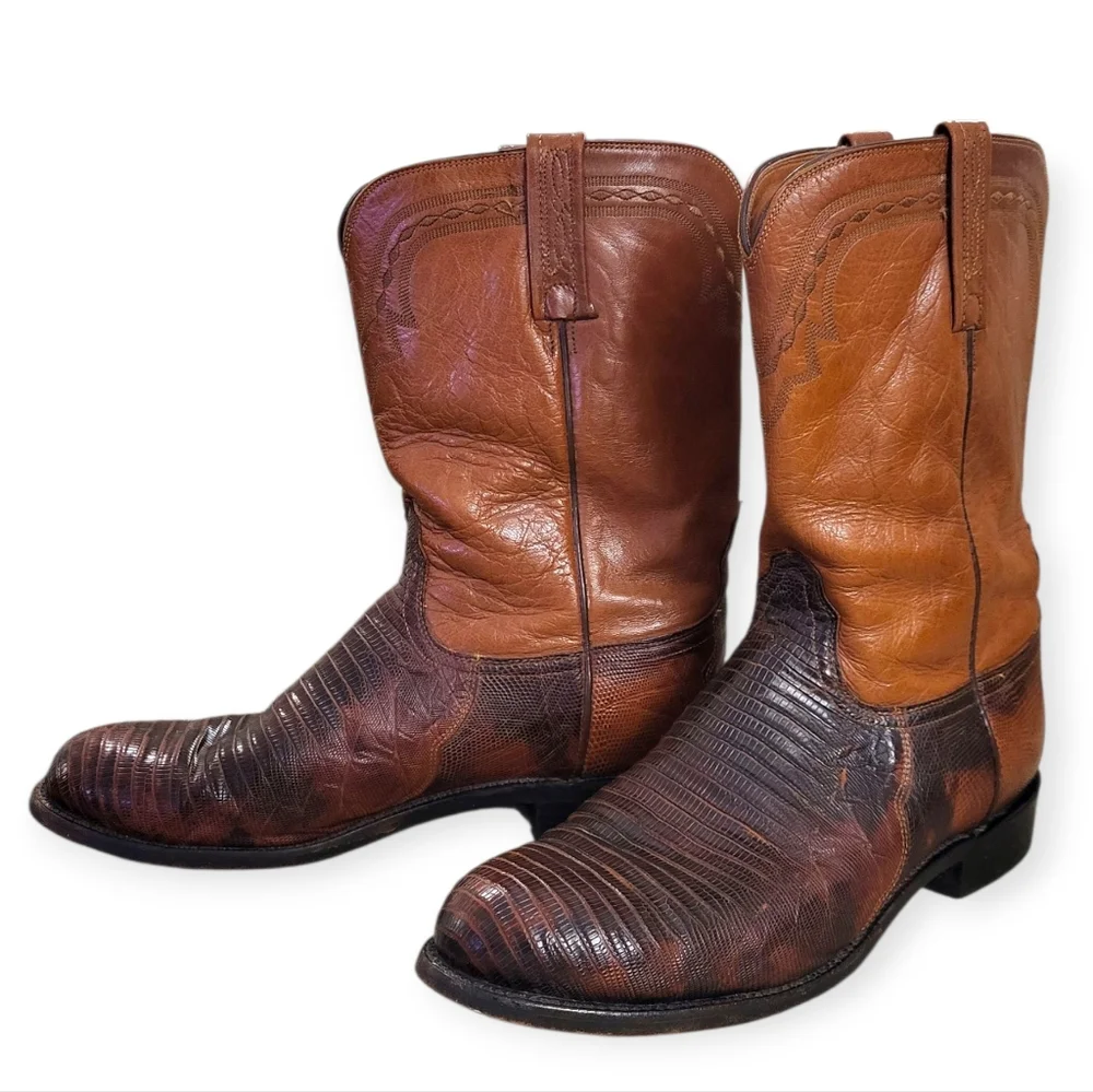 LUCCHESE 2000 Leather Boots Size 10.5 EE Tan Brown